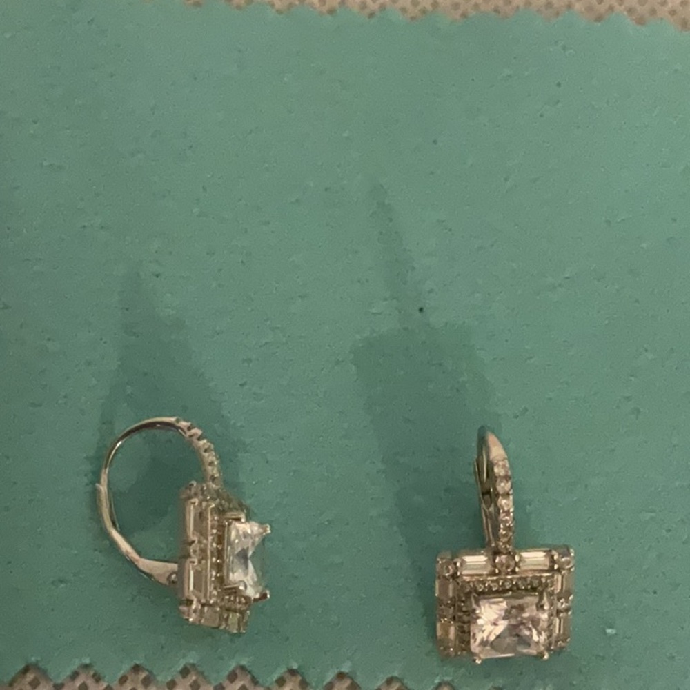 Sterling Silver Princess Cut w/Baguette Cut Stones Drop Earrings - Picture 3 of 3